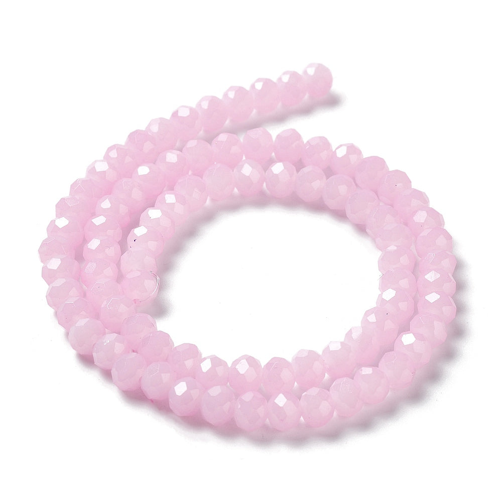 Pearl Pink Glass Bead - Faceted Rondelle - 6x5mm - Appx 80 per strand