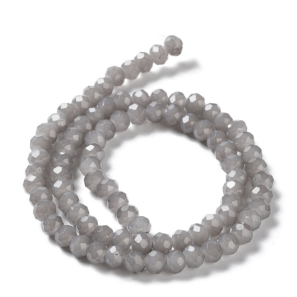 Silver Glass Bead - Faceted Rondelle - 6x5mm - Appx 80 per strand