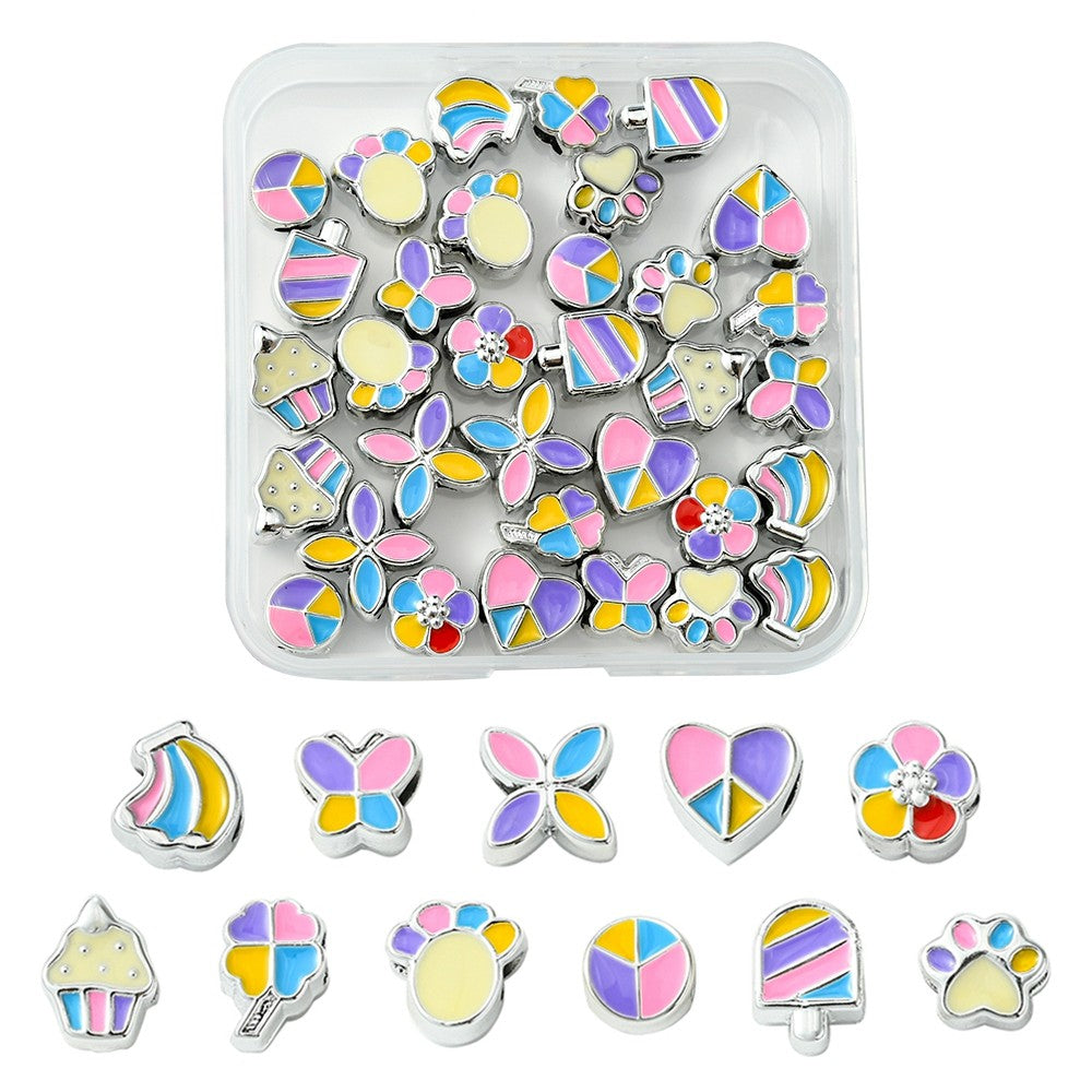 Mixed Color Enamel CCB Plastic Large Hole Beads - Mixed Shapes - 10-13x11.5-12x6.5-8mm