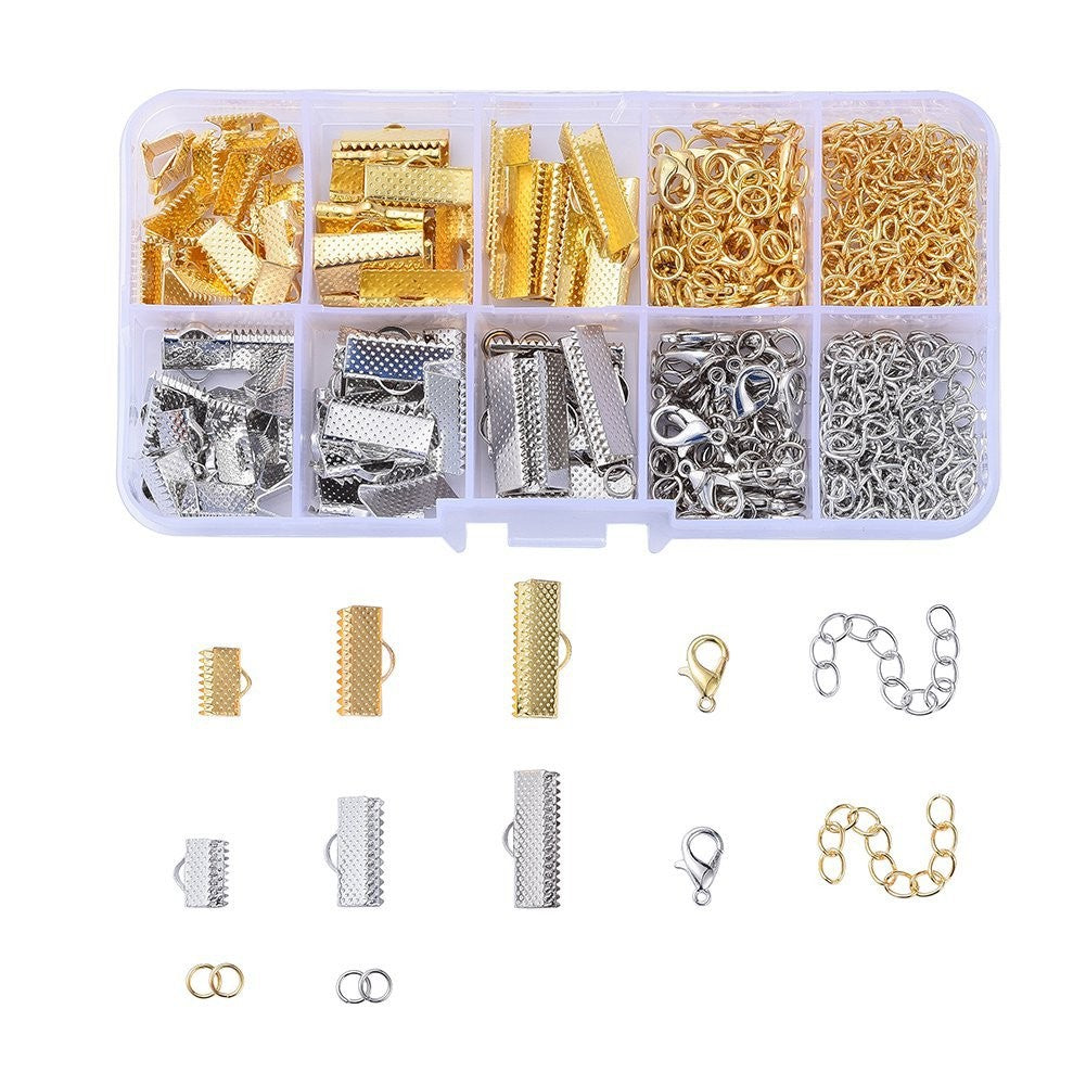 Iron Ribbon Ends - Zinc Alloy Lobster Claw Clasps - Iron Open Jump Rings and Iron Chain Extender - Mixed Color - 13x6.7x2.15cm