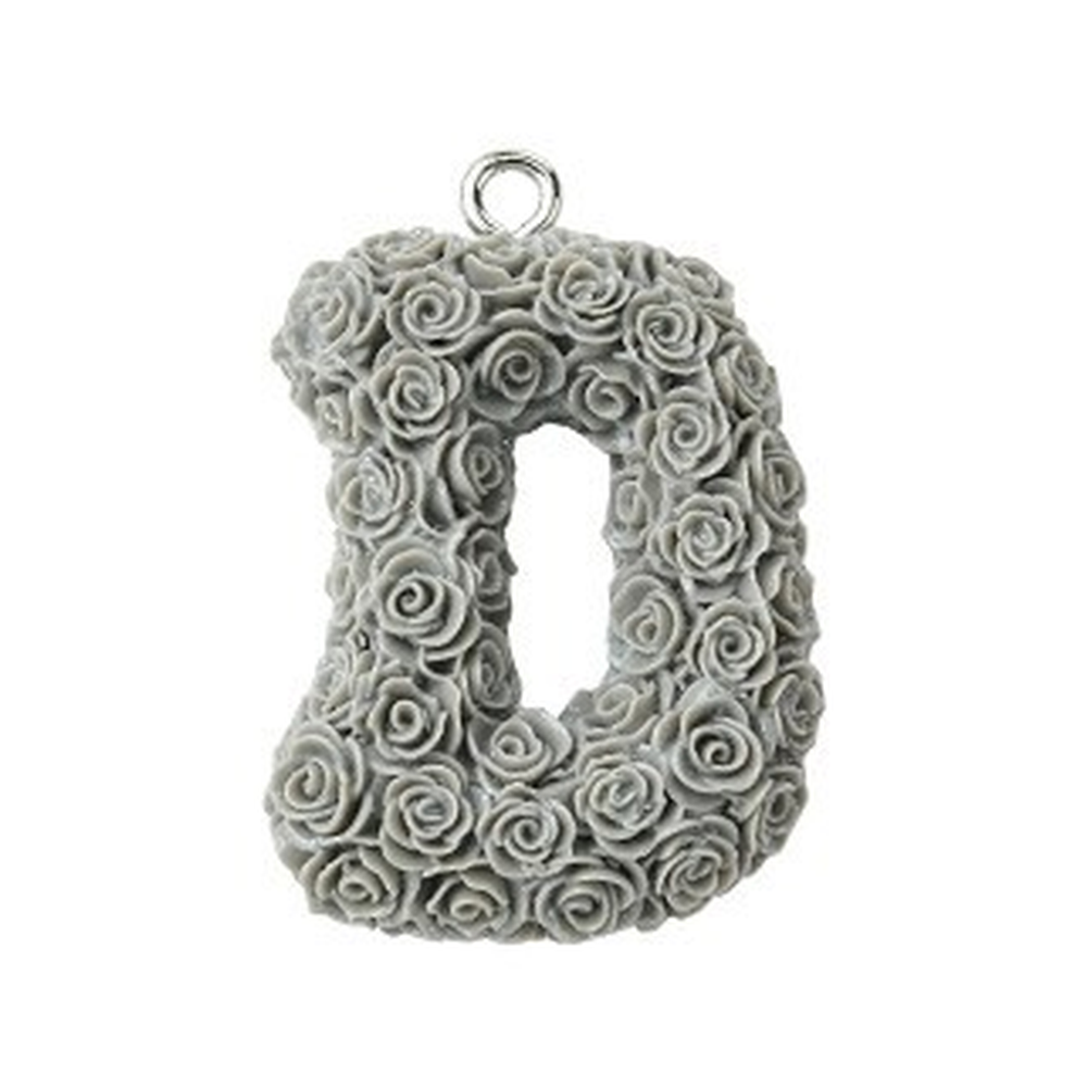 Rose Letter Opaque Resin Pendant with Platinum Tone Iron Loop - 30-34x10-33x6-8mm