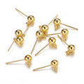 Golden Brass Ball Post Ear Stud with Loop & 304 Stainless Steel Pins - 15.2-15.7x5mm - 12 per bag