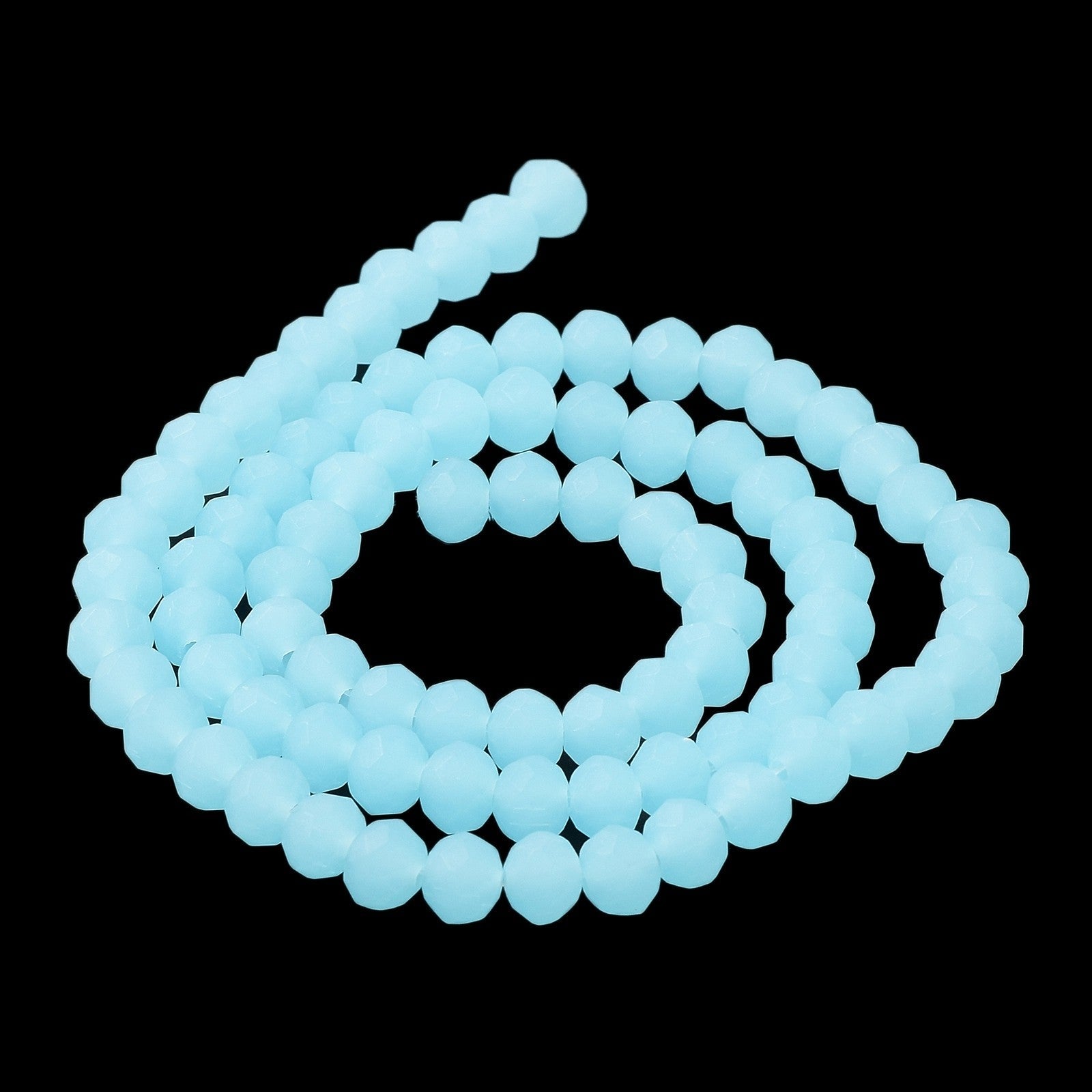 Cyan Frosted Glass Beads - Faceted Rondelle - 8mm - Appx 60 per strand