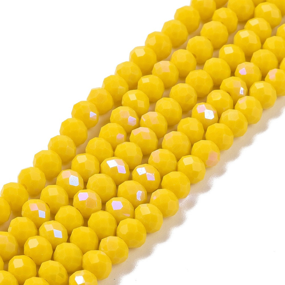 Yellow Half Rainbow Plated Electroplate Opaque Glass Beads - Faceted Rondelle - 6x5mm - Appx 80 per strand