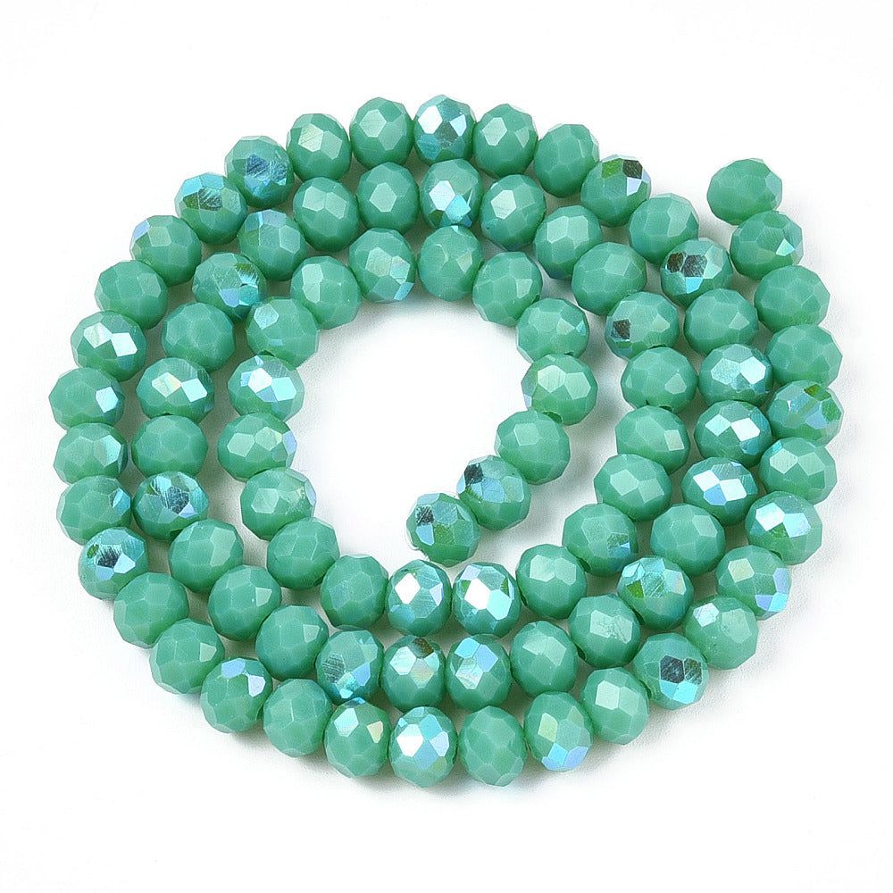 Light Sea Green Half Rainbow Plated Electroplate Opaque Glass Beads - Faceted Rondelle - 6x5mm - Appx 80 per strand