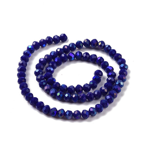 Blue Half Rainbow Plated Electroplate Opaque Glass Beads - Faceted Rondelle - 8x6mm - Appx 60 per strand