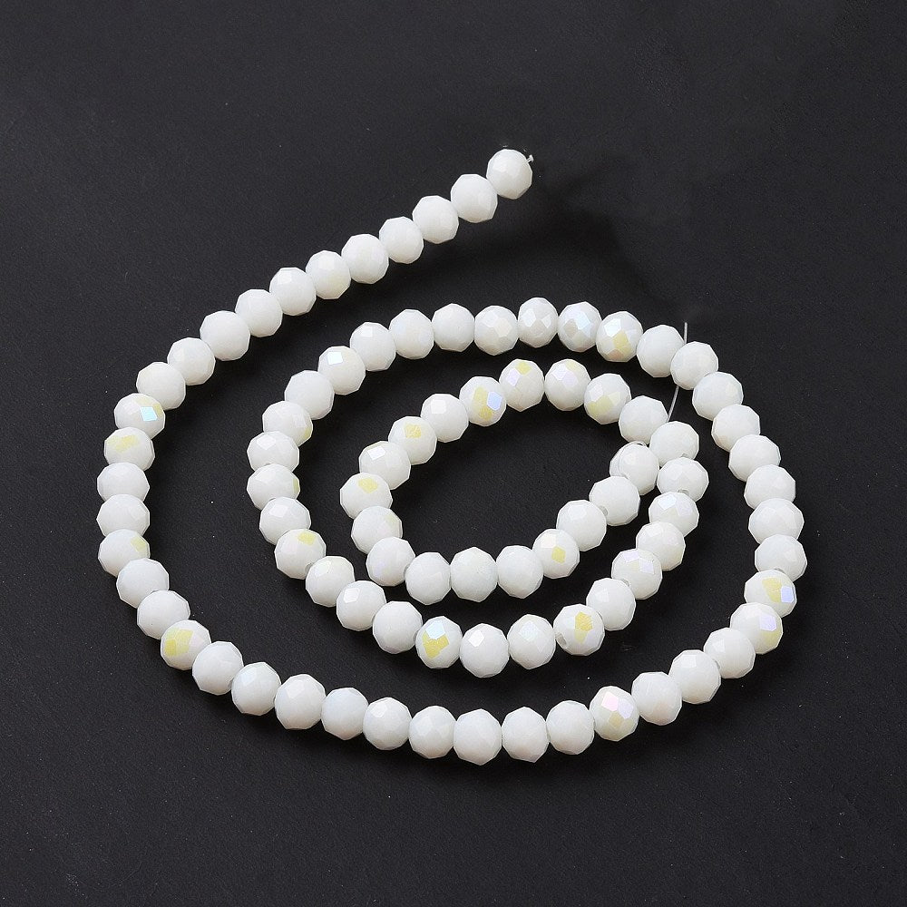 White Half Rainbow lated Electroplate Opaque Glass - Faceted Rondelle - 8x6mm - Appx 63 per strand