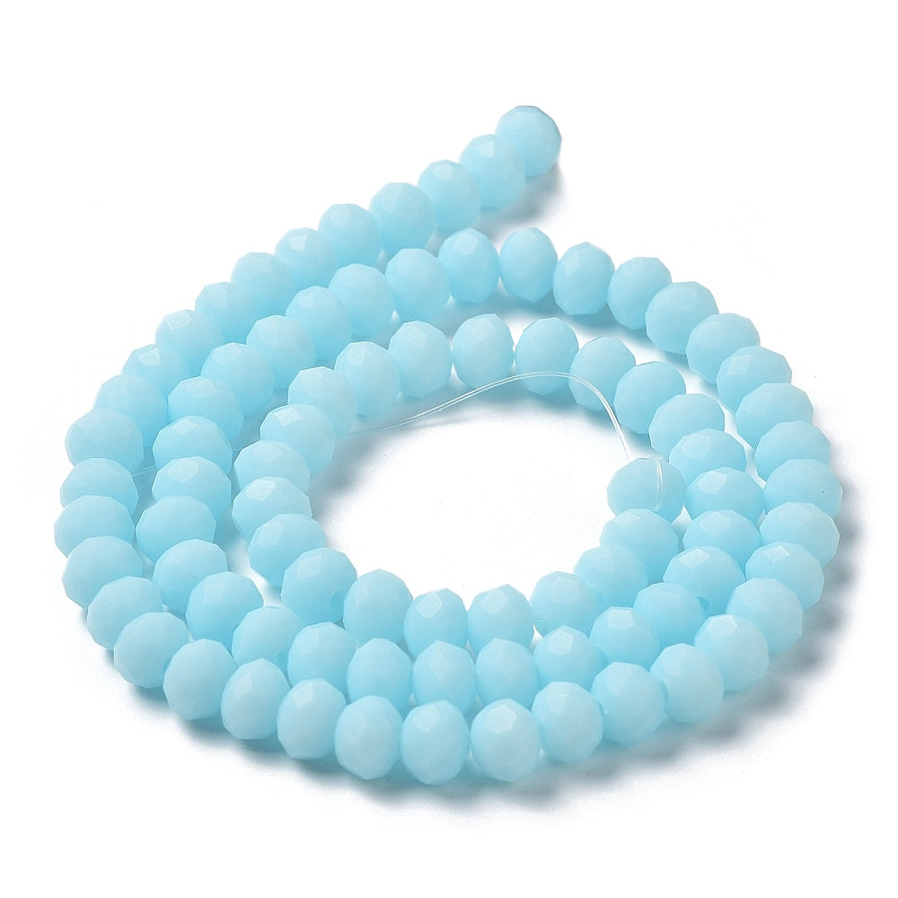 Pale Turquoise Frosted Glass Beads - Faceted Rondelle - 8mm - Appx  63 per strand