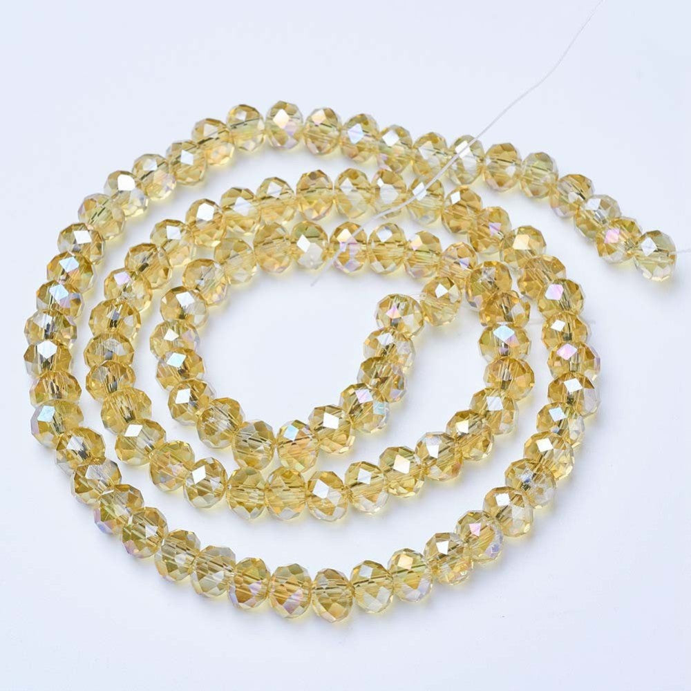 Light Khaki AB Electroplate Glass Beads - Faceted Rondelle - 10x8mm - Appx 60 per strand