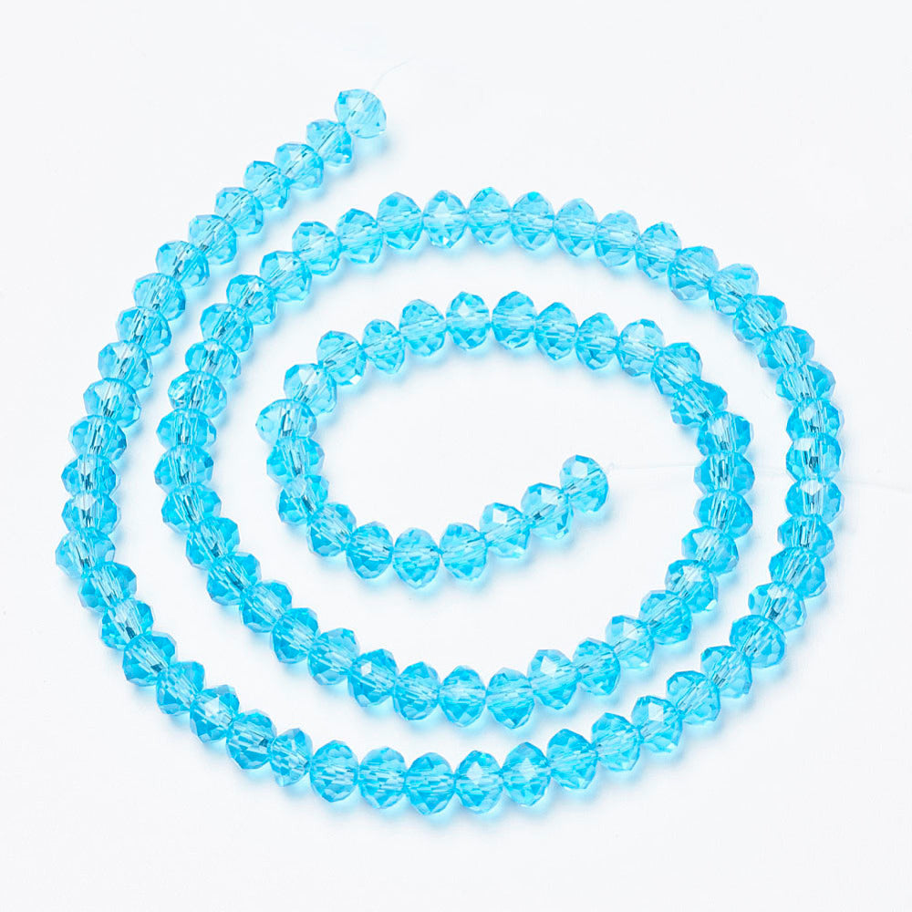 Cyan  Glass Beads - Faceted Rondelle - 10x8mm - Appx  60 per strand