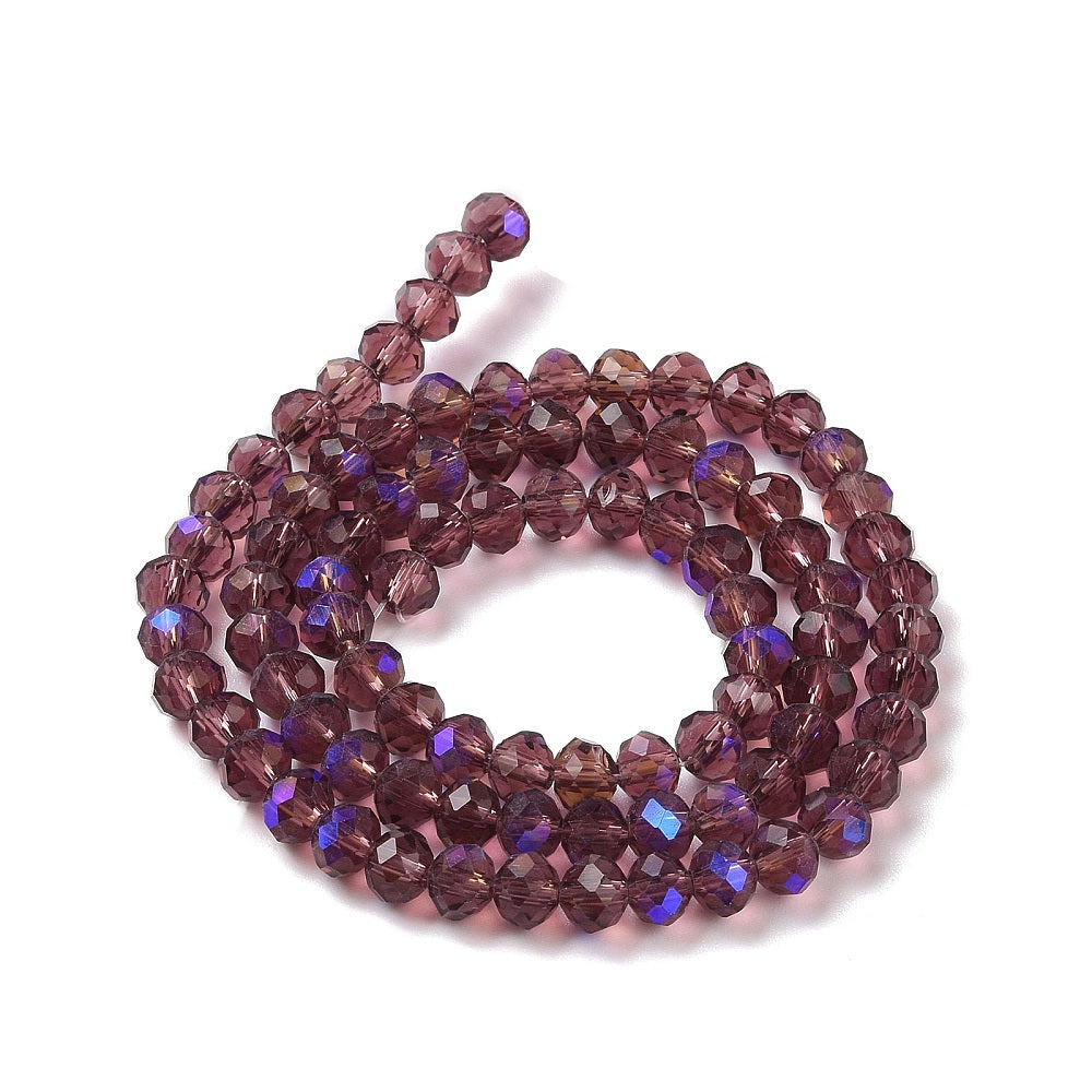 Purple  Half Rainbow Plated Electroplate Glass Bead - Faceted Rondelle - 6x5mm - Appx 83 per strand