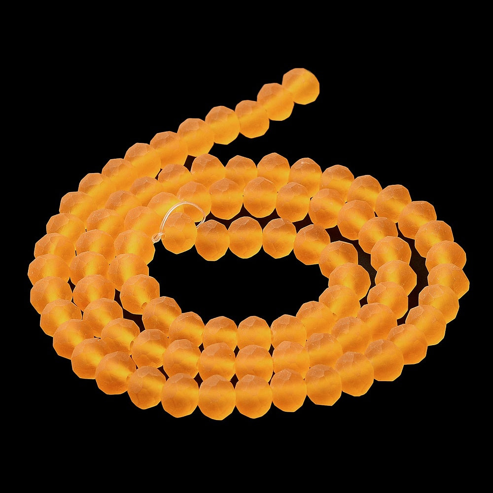 Orange Transparent Frosted Glass Beads - Faceted Rondelle - 6x4.5mm - Appx 80 per strand