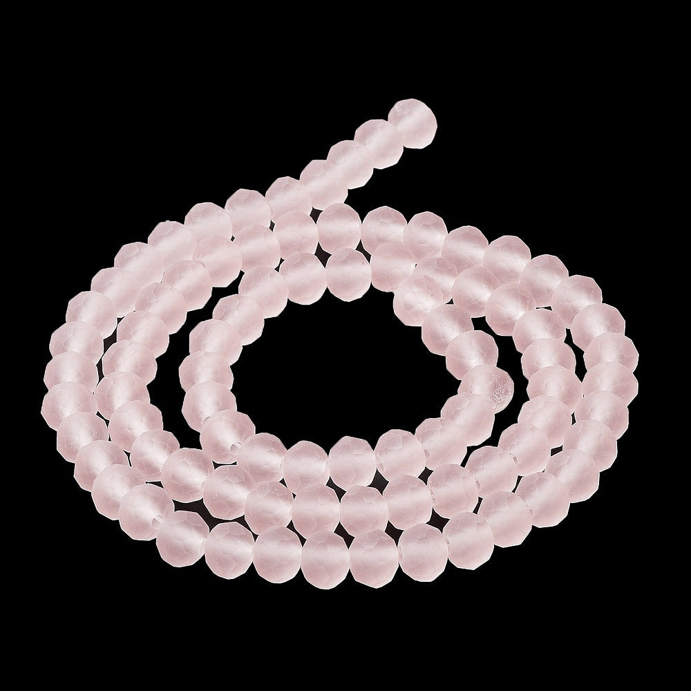 Pink Frosted Transparent Glass Beads - Faceted Rondelle - 6x4.5mm - Appx 80 per strand