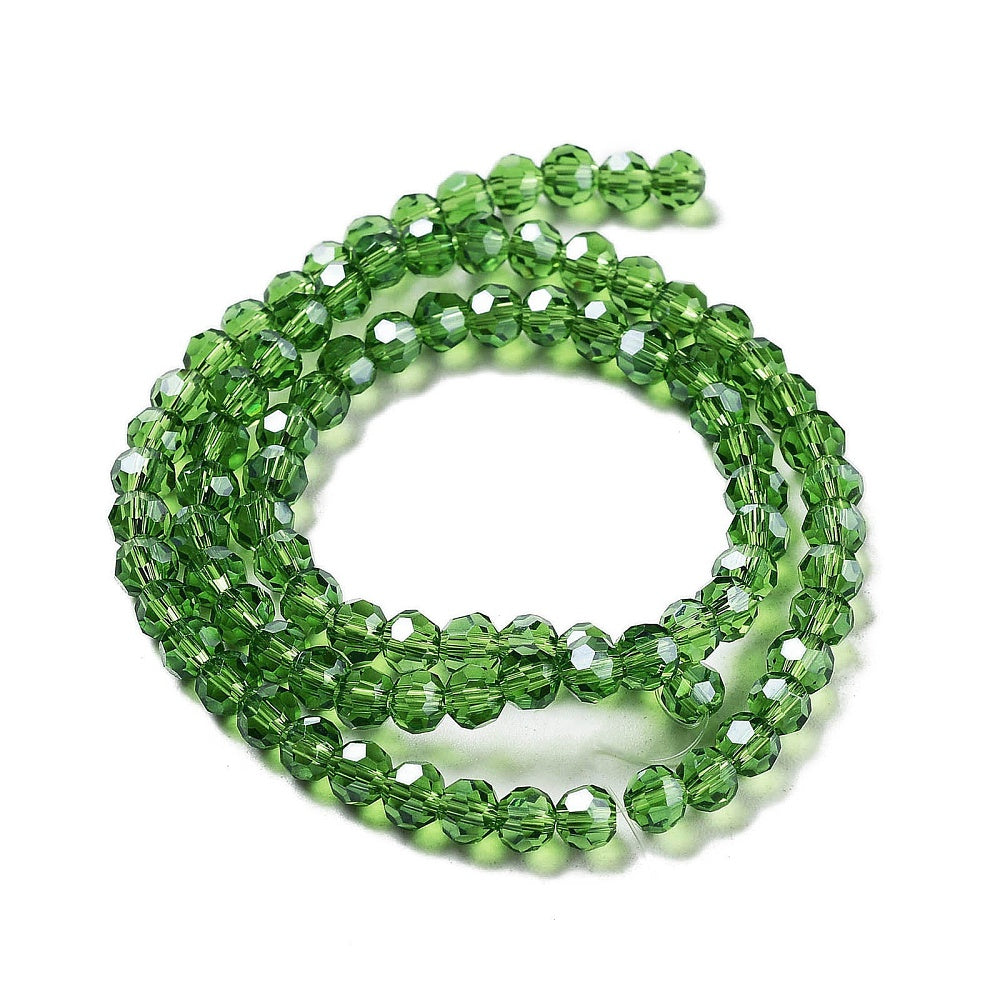 Green Pearl Luster Plated Electroplate Transparent Glass Beads - Faceted Round - 4mm - Appx 87 per strand