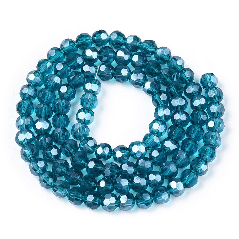Steel Blue Pearl Luster Plated Electroplate Transparent Glass Beads - Faceted Round - 4mm - Appx 87 per strand