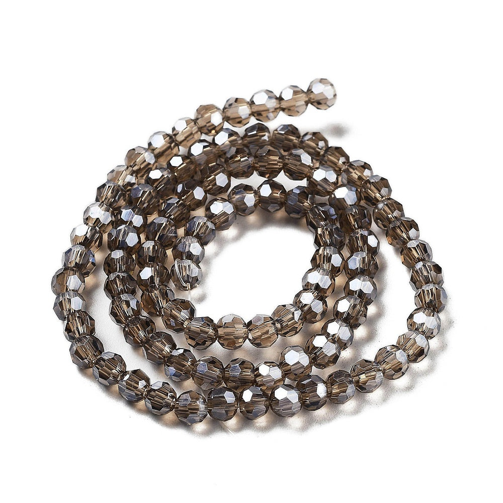 Olive  Pearl Luster Plated Electroplate Transparent Glass Beads - Faceted Round - 4mm - Appx 83 per strand