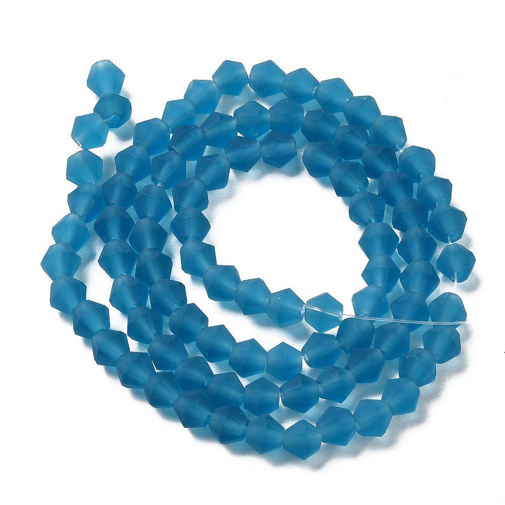 Steel Blue Imitate Austrian Crystal Frosted Glass Beads - Grade AA - Faceted Bicone - 6x6mm - Appx 45 per strand