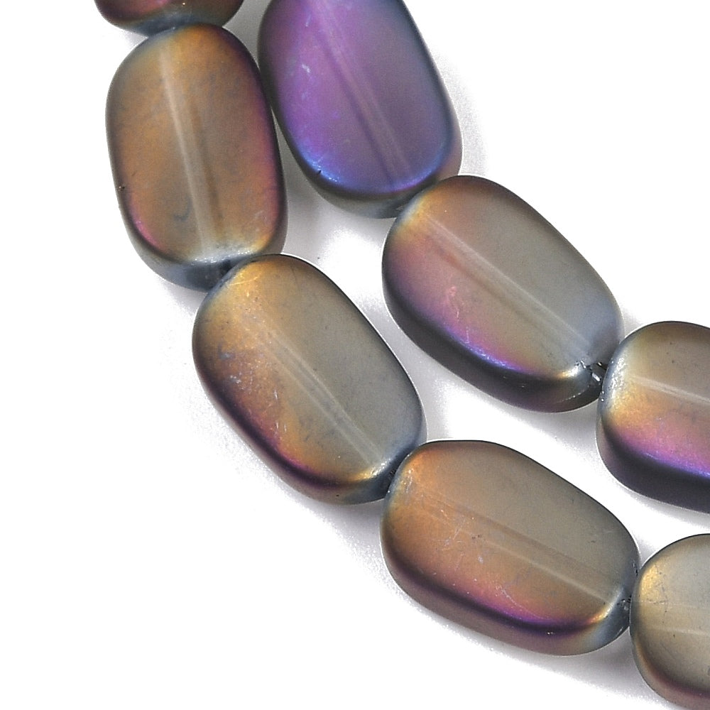 Dark Slate Blue Frosted Electroplate Glass - Oval - 14x9x4.5mm -  25 per bag