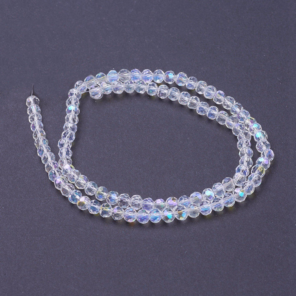 Clear AB Electroplate Glass Beads - Faceted Round - 4mm - Appx 87 per strand
