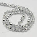 Silver Half Plated Electroplate Glass - Faceted Round - 8mm - Appx 65 per strand