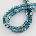 Turquoise AB Electroplate Glass Beads - Faceted Cube - Dark Turquoise - 4x4x4mm - Appx 100 per strand