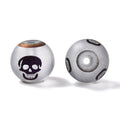 Indigo Electroplate Frosted Glass - Round with Skull Pattern - 10mm - 10 per bag