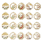 Golden Enamel Flower Pendants with White Cat