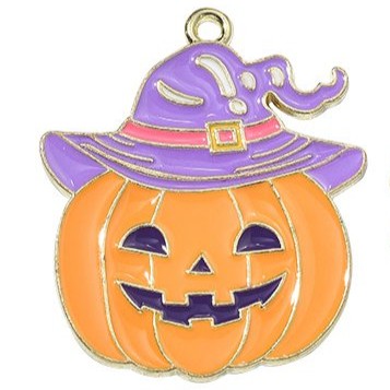 Halloween Theme Light Gold Alloy Enamel Pendants - 28-33x16-30x1.5mm
