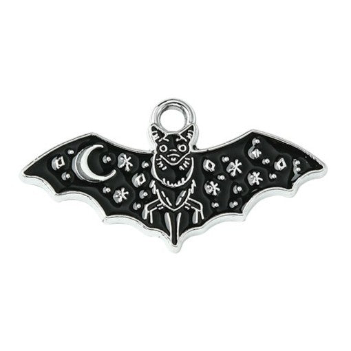 Gothic Style Platinum Alloy Black Enamel Pendants - Butterfly & Bat - 13.5-23x25.5-30x1mm