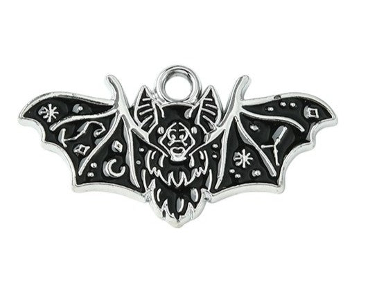 Gothic Style Platinum Alloy Black Enamel Pendants - Butterfly & Bat - 13.5-23x25.5-30x1mm
