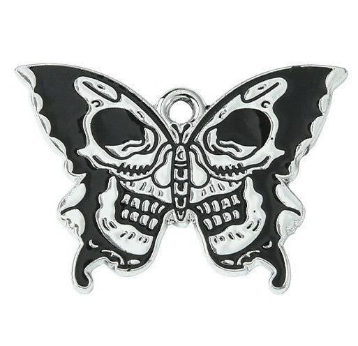 Gothic Style Platinum Alloy Black Enamel Pendants - Butterfly & Bat - 13.5-23x25.5-30x1mm