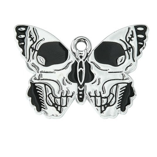 Gothic Style Platinum Alloy Black Enamel Pendants - Butterfly & Bat - 13.5-23x25.5-30x1mm