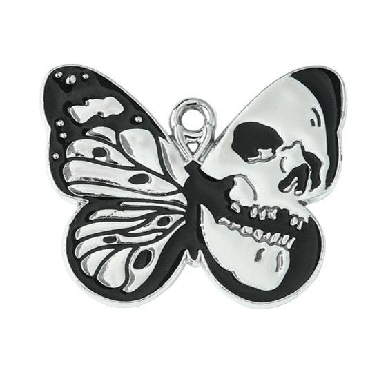 Gothic Style Platinum Alloy Black Enamel Pendants - Butterfly & Bat - 13.5-23x25.5-30x1mm