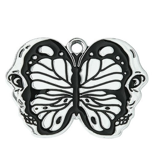 Gothic Style Platinum Alloy Black Enamel Pendants - Butterfly & Bat - 13.5-23x25.5-30x1mm