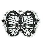 Gothic Style Platinum Alloy Black Enamel Pendants - Butterfly & Bat - 13.5-23x25.5-30x1mm