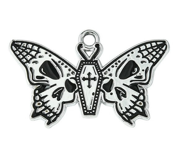 Gothic Style Platinum Alloy Black Enamel Pendants - Butterfly & Bat - 13.5-23x25.5-30x1mm