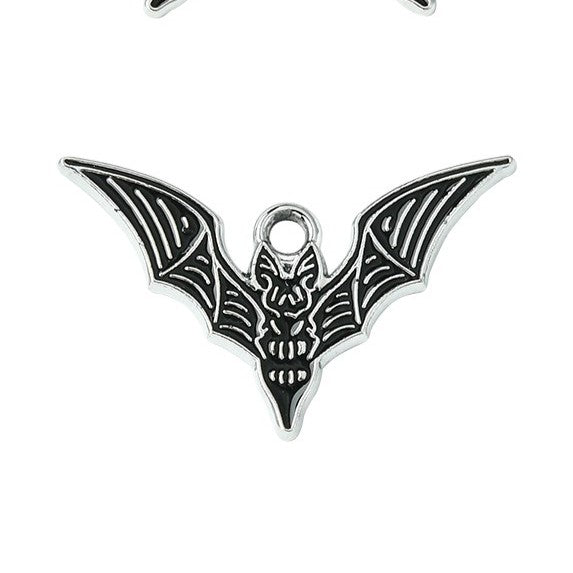 Gothic Style Platinum Alloy Black Enamel Pendants - Butterfly & Bat - 13.5-23x25.5-30x1mm