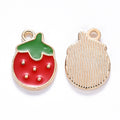 Light Gold Alloy  Red Enamel Pendants - Strawberry - 16.5x11.5x2mm - 3 per bag