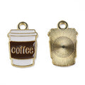 Light Gold Alloy Coconut Brown Enamel Pendant - Cadmium & Lead Free -Coffee Cup - 18x11x1mm -  5 per bag