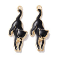 Golden Alloy Black Enamel Pendants - Cat - 28x11x2.5mm - 5 per bag