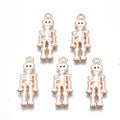 Light Gold Alloy White Enamel Skeleton Pendants - 26x10x1.5mm - 5 per bag
