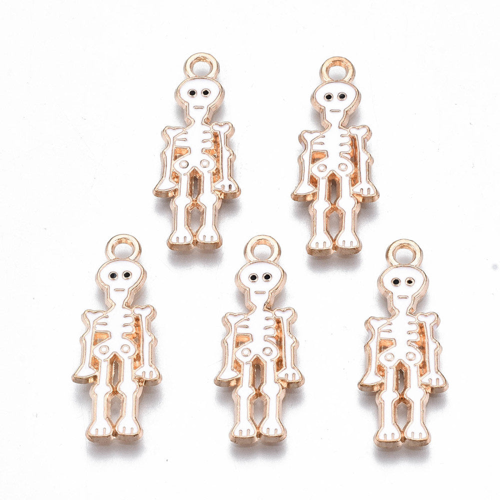 Light Gold Alloy White Enamel Skeleton Pendants - 26x10x1.5mm - 5 per bag
