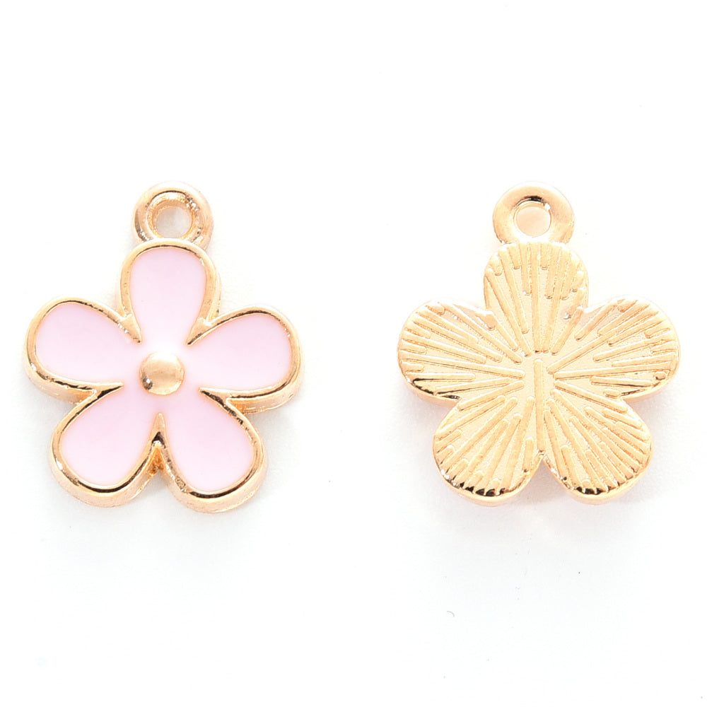Light Gold  Alloy Peru Enamel Charms - Cadmium & Lead Free - Flower - 15x13x2.5mm - 2 per bag