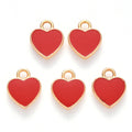 Light Gold Alloy Red Enamel Charms - Heart - 12x10x2mm - 5 per bag