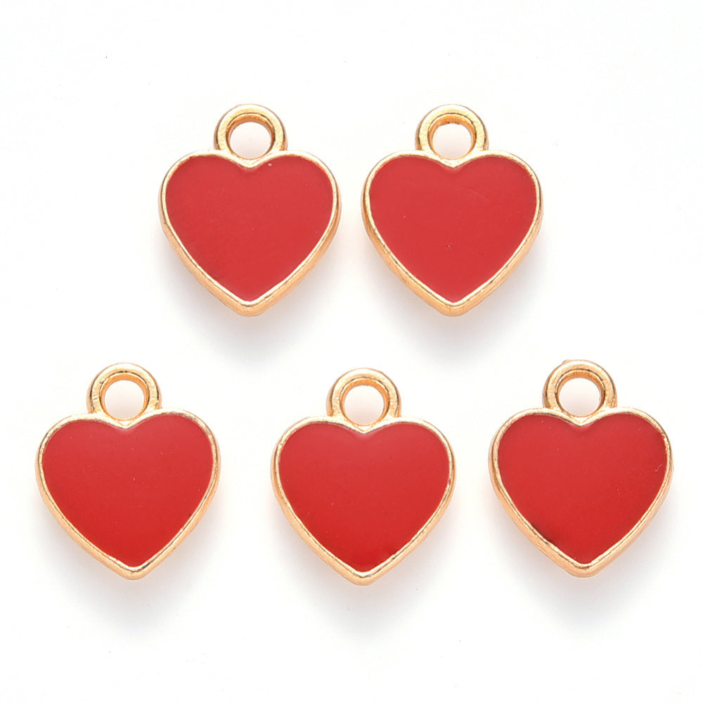 Light Gold Alloy Red Enamel Charms - Heart - 12x10x2mm - 5 per bag