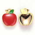 Light Gold Alloy Red Enamel Charms - Apple - 15x12x3mm