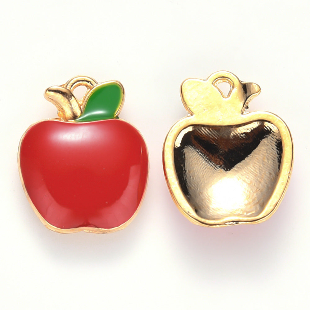 Light Gold Alloy Red Enamel Charms - Apple - 15x12x3mm