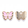 Light Gold Alloy Pink Enamel Charm - Butterfly - 10.5x13x3mm - 5 per bag