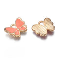 Light Gold Alloy Salmon Enamel Charms - Butterfly - 10.5x13x3mm - 5 per bag