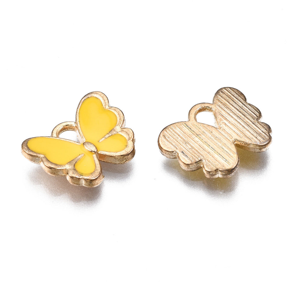 Light Gold Alloy Gold Enamel Charms - Butterfly - 10.5x13x3mm